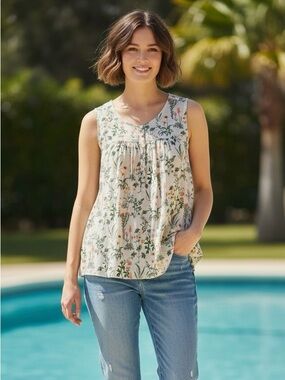 Lucky Brand Floral Sleeveless Blouse, Size M